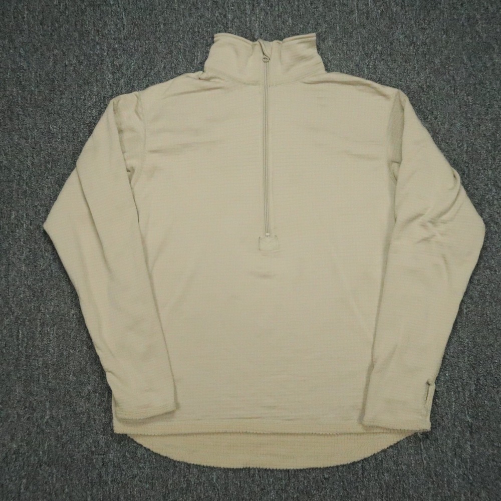Peckham Pullover Mens Medium Khaki Tan Midweight Cold Weather Waffle Half Zip